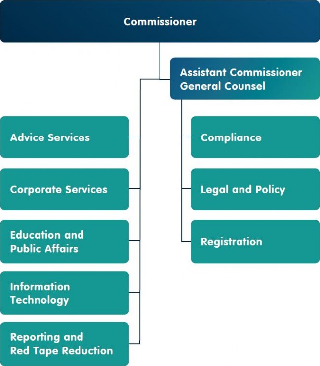 The ACNC organisational structure. At the top is the Commissioner.