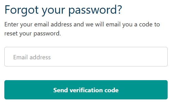 ACNC Charity Portal forgot password screen. There is a field labelled 'Email address', and below is a button that reads 'Send verification code'.